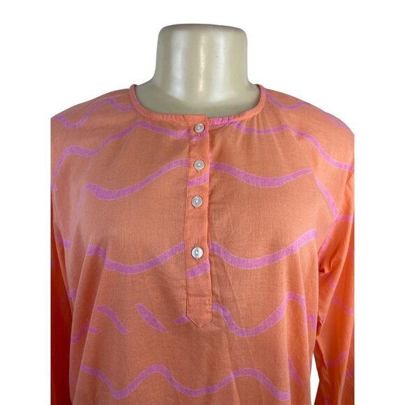 See Design Women’s Coral Long-Sleeve Tunic Blouse With Wave Pattern Sz L - New - Picture 4 of 9